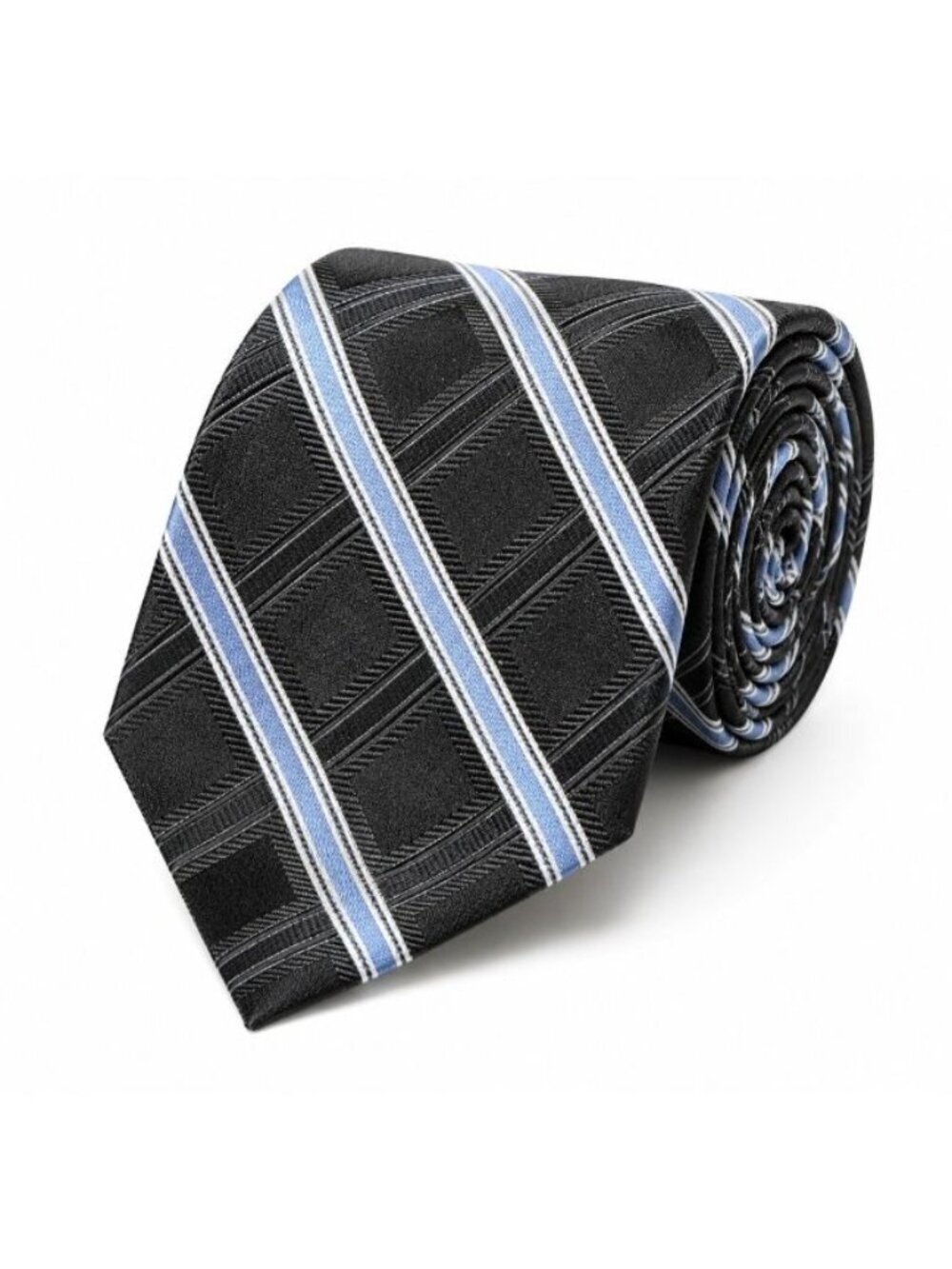 Club Room Mens 100% Silk Tie Black Blue Gray Plaid Stripe Classic Necktie